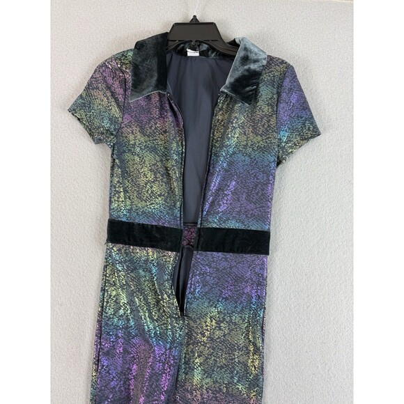 Spirithoods Iridescent Snakeskin Flare Jumpsuit Short Sleeve Collared Medium 1pc - Picture 2 of 16